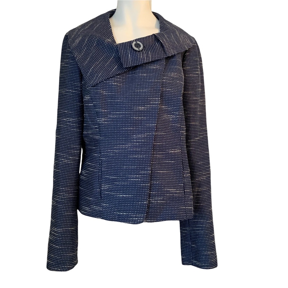 Atelier Blazer Jacket Cowl Neck Line Blue Size 6